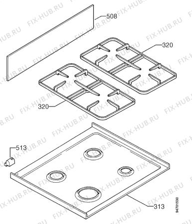 Взрыв-схема плиты (духовки) Electrolux EK668AR - Схема узла Hob