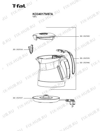 Схема №1 KO340179/87A с изображением Крышка для чайника (термопота) Seb SS-202945