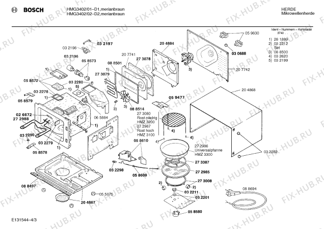 Взрыв-схема микроволновой печи Bosch HMG3402 - Схема узла 03