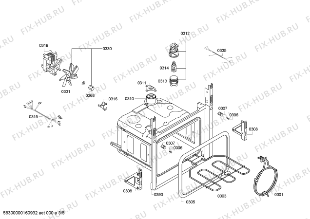 Взрыв-схема плиты (духовки) Bosch HBA13B253A H.BO.NP.LHA.IN.GLASS.B2/.X.E0_C/// - Схема узла 03