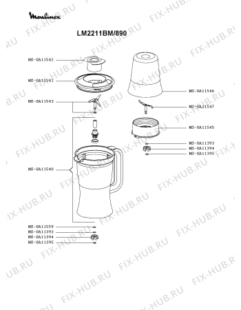 Взрыв-схема блендера (миксера) Moulinex LM2211BM/890 - Схема узла 4P004104.4P2