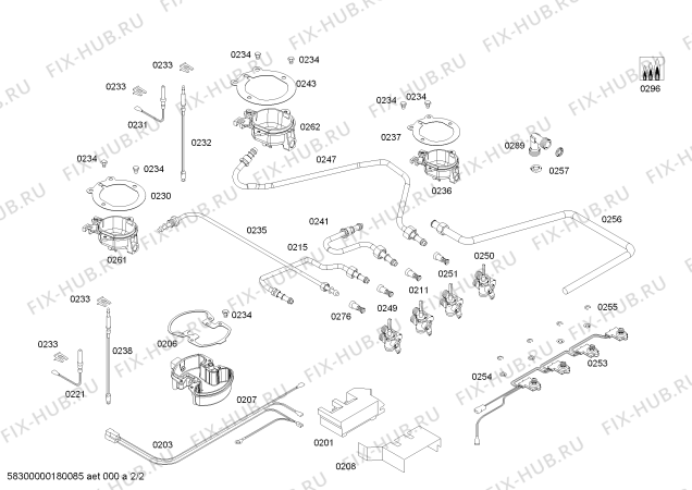 Взрыв-схема плиты (духовки) Bosch PCH615B80E Placa independiente de gas - Схема узла 02