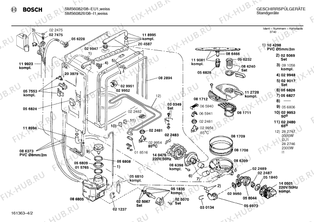 Взрыв-схема посудомоечной машины Bosch SMS6082II - Схема узла 02