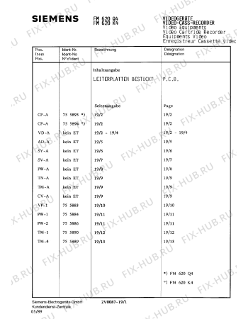 Схема №9 FM620K4 с изображением Инструкция по эксплуатации для видеоаппаратуры Siemens 00530559