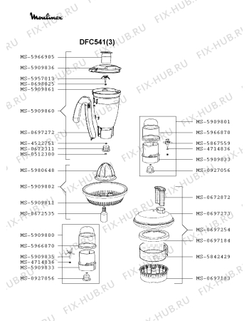 Взрыв-схема кухонного комбайна Moulinex DFC541(3) - Схема узла LP002961.3P2
