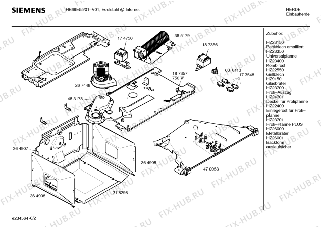 Взрыв-схема плиты (духовки) Siemens HB69E55 - Схема узла 02