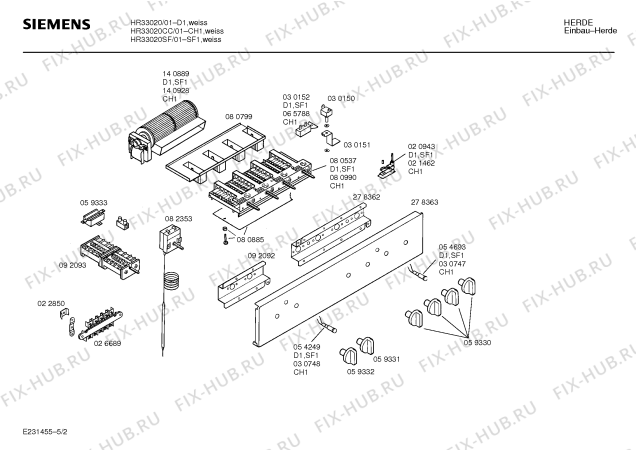 Взрыв-схема плиты (духовки) Siemens HR33020SF - Схема узла 02