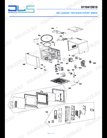 Схема №1 SFORNATUTTO MICROWAVE MW 30 с изображением Электромагнитное устройство для микроволновой печи DELONGHI MI3788