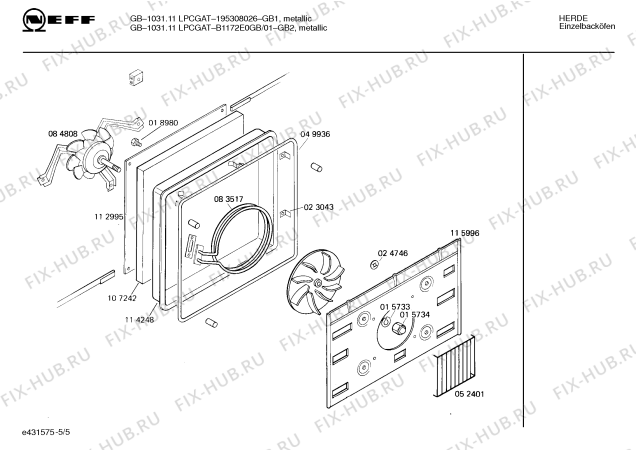 Взрыв-схема плиты (духовки) Neff B1172E0GB GB1031.11LPCGAT - Схема узла 05