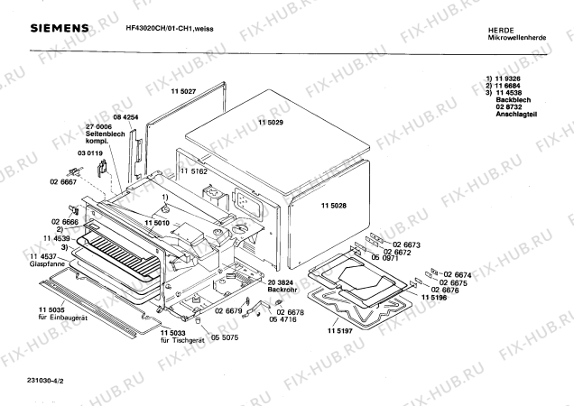 Взрыв-схема микроволновой печи Siemens HF43020CH HF4302 - Схема узла 02