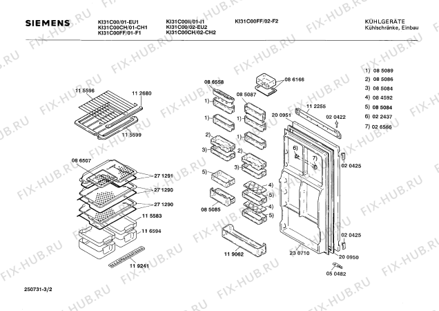 Взрыв-схема холодильника Siemens KI31C00FF - Схема узла 02