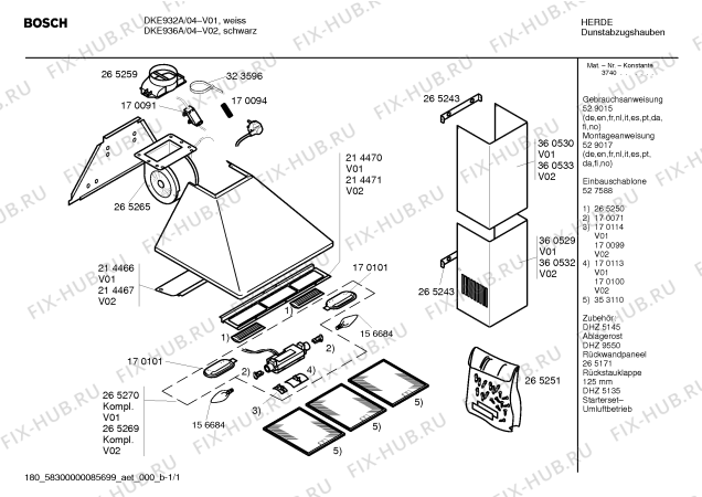 Схема №1 DKE932A с изображением Инструкция по эксплуатации для вытяжки Bosch 00529015