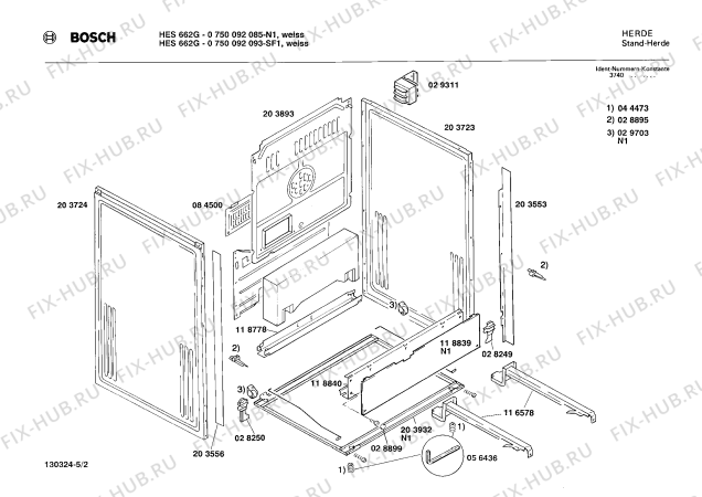 Схема №1 0750092077 HES662G с изображением Вал для плиты (духовки) Bosch 00056435