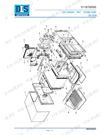 Схема №1 EO 289CMR SILVER с изображением Часть корпуса для плиты (духовки) DELONGHI 7018105800