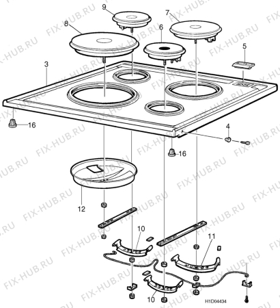 Взрыв-схема плиты (духовки) Rosenlew RML620 - Схема узла H10 Hob