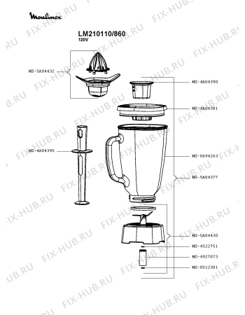 Взрыв-схема блендера (миксера) Moulinex LM210110/860 - Схема узла 2P003200.6P2