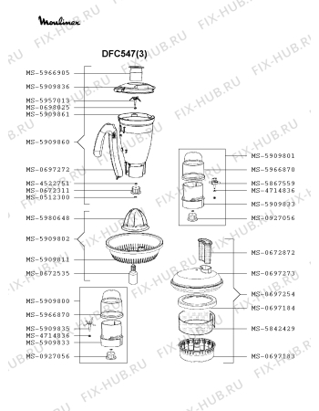 Взрыв-схема кухонного комбайна Moulinex DFC547(3) - Схема узла HP002960.9P2