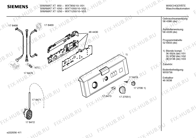 Схема №1 WXT1250 SIWAMAT XT 1250 с изображением Инструкция по эксплуатации для стиралки Siemens 00584386