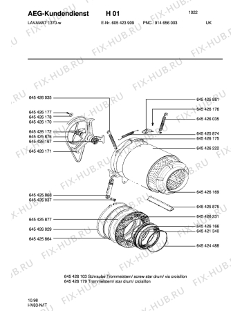 Взрыв-схема стиральной машины Aeg LAV1370 - Схема узла Tub and drum