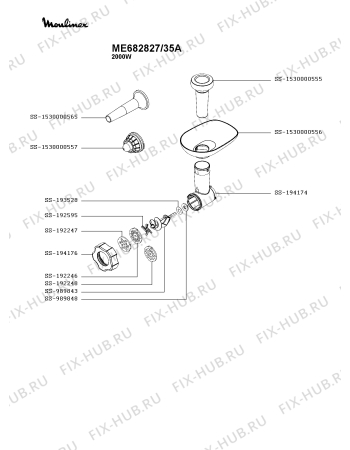 Взрыв-схема мясорубки Moulinex ME682827/35A - Схема узла CP005764.8P2