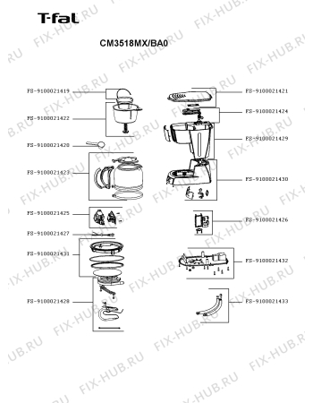Схема №1 CM3518MX/BA0 с изображением Часть корпуса для кофеварки (кофемашины) Seb FS-9100021429