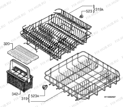 Взрыв-схема посудомоечной машины Electrolux ESI669K - Схема узла Basket 160