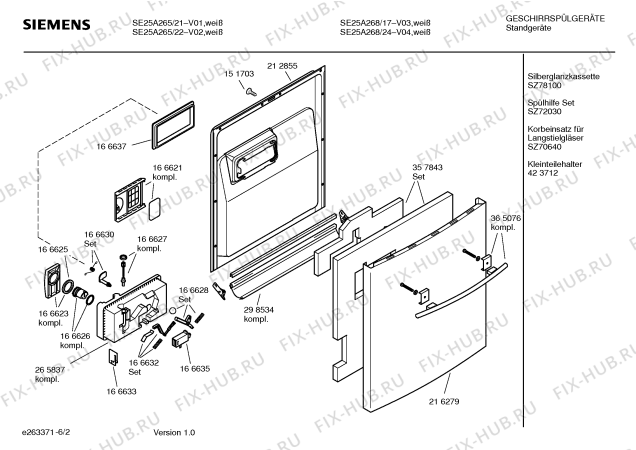 Схема №3 SE25A265 с изображением Передняя панель для посудомоечной машины Siemens 00432470