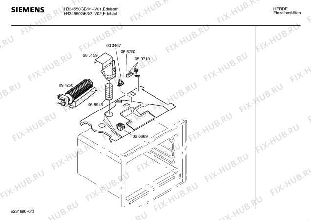Взрыв-схема плиты (духовки) Siemens HB34550GB - Схема узла 03