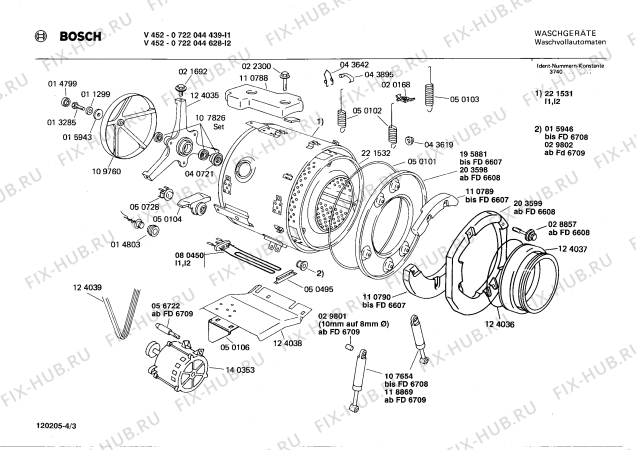 Взрыв-схема стиральной машины Bosch 0722044439 V4522 - Схема узла 03