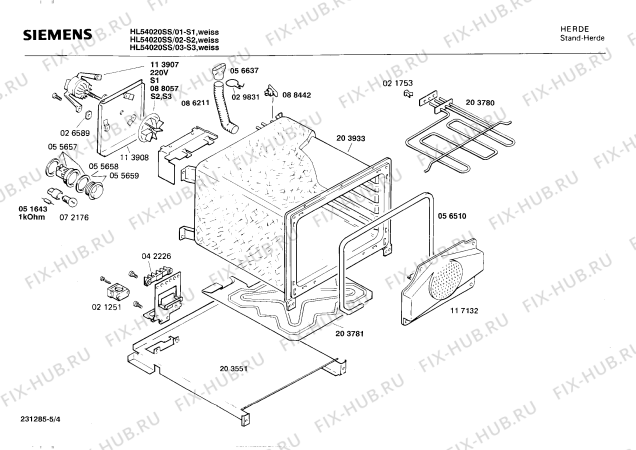Взрыв-схема плиты (духовки) Siemens HL54020SS - Схема узла 04