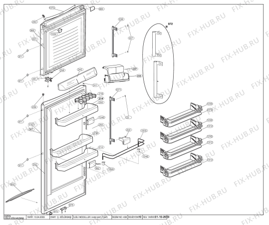 Взрыв-схема холодильника Beko BLOMBERG DSM1510 A + (6040412189) - DOOR AND DOOR ACCESSORIES (B-650 RT)