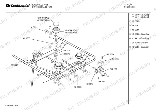 Взрыв-схема плиты (духовки) Continental FSF11K69EA - Схема узла 04