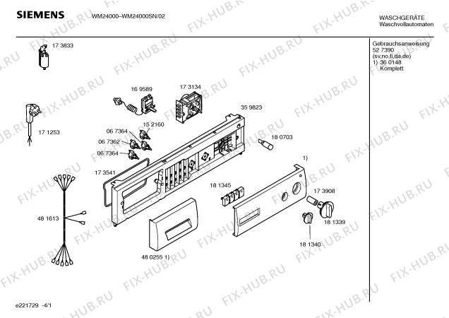 Схема №1 WFB4000SN с изображением Кабель для стиральной машины Siemens 00481613