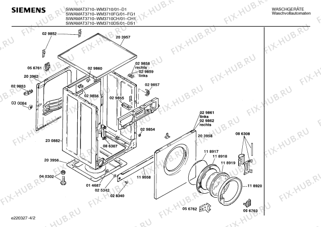 Схема №2 WM38010DS SIWAMAT PLUS 3801 с изображением Таблица программ для стиралки Siemens 00086884
