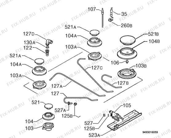 Взрыв-схема плиты (духовки) Electrolux PN64 - Схема узла Functional parts 267