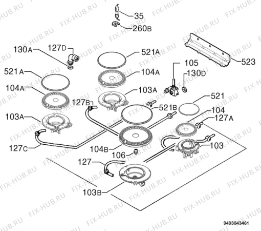 Взрыв-схема плиты (духовки) Faure CPG106W - Схема узла Functional parts 267