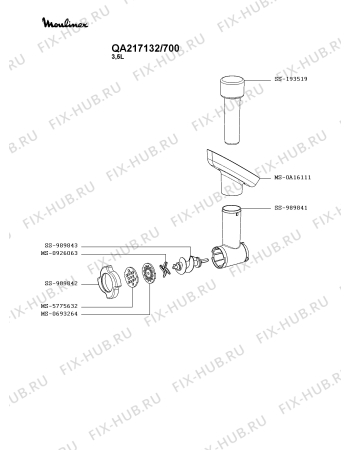 Взрыв-схема кухонного комбайна Moulinex QA217132/700 - Схема узла MP005168.2P5