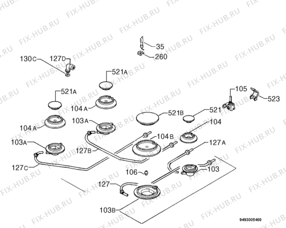 Взрыв-схема плиты (духовки) Faure CPG104N - Схема узла Functional parts 267