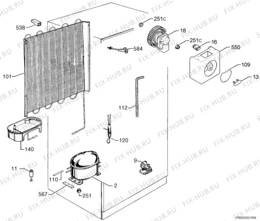 Взрыв-схема холодильника Arthurmartinelux ARA2823/1 - Схема узла Cooling system 017