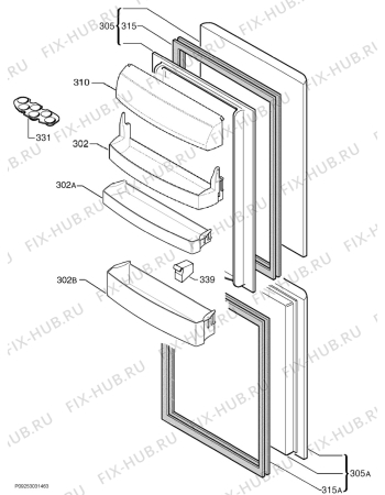 Взрыв-схема холодильника Zanussi ZRB625MW - Схема узла Door 003