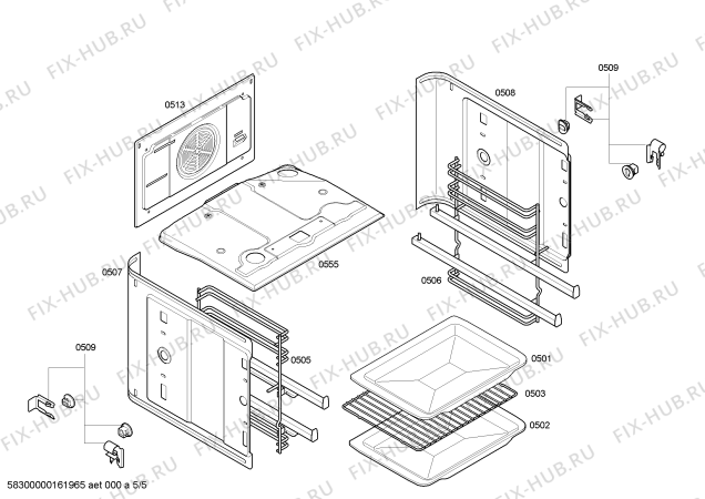 Взрыв-схема плиты (духовки) Siemens HB43GS540 H.SE.NP.L2D.IN.GLASS.S4/.X.E0_C/// - Схема узла 05