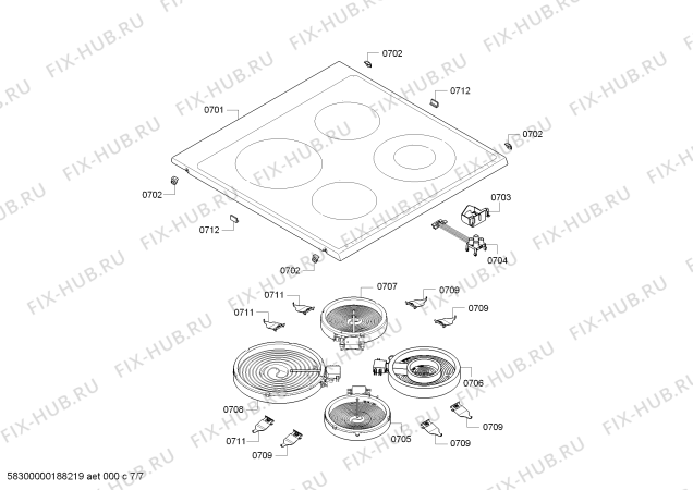 Взрыв-схема плиты (духовки) Bosch HCA743350G - Схема узла 07