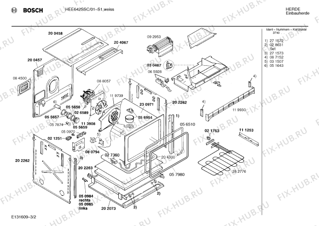 Взрыв-схема плиты (духовки) Bosch HEE642SSC - Схема узла 02
