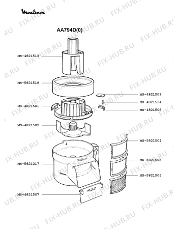 Взрыв-схема кухонного комбайна Moulinex AA794D(0) - Схема узла 7P000335.5P4