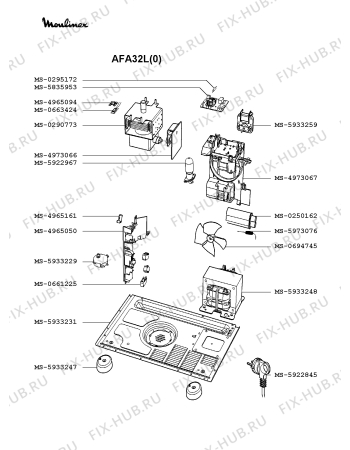 Взрыв-схема микроволновой печи Moulinex AFA32L(0) - Схема узла 6P002074.2P3