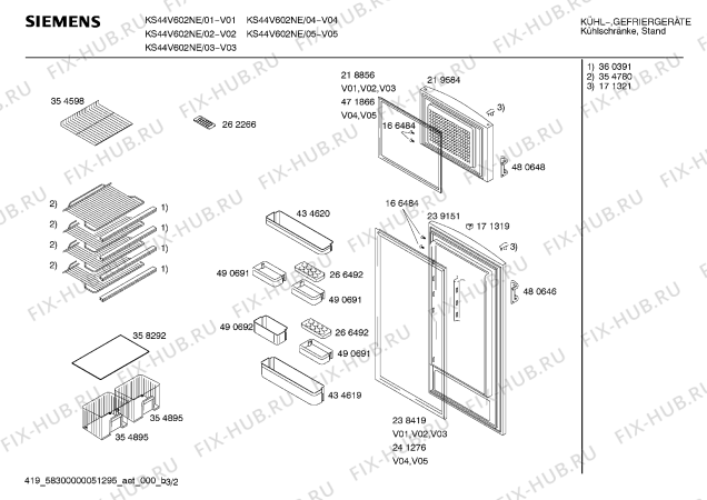 Взрыв-схема холодильника Siemens KS44V602NE - Схема узла 02