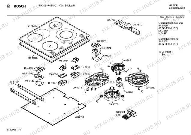 Схема №1 NKM615HEU с изображением Стеклокерамика для плиты (духовки) Bosch 00210230