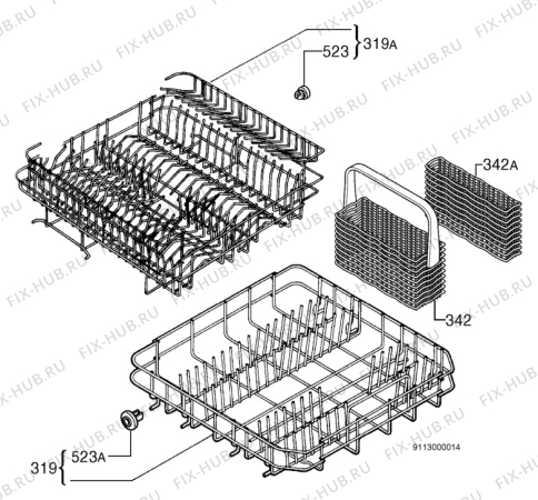 Взрыв-схема посудомоечной машины Rex IP463N - Схема узла Basket 160