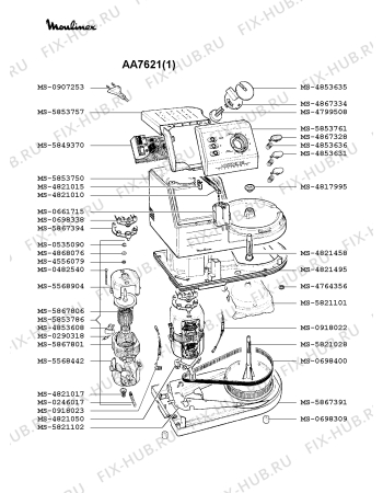Взрыв-схема кухонного комбайна Moulinex AA7621(1) - Схема узла 2P000198.2P3