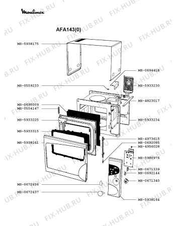 Взрыв-схема микроволновой печи Moulinex AFA143(0) - Схема узла 0P002073.6P3